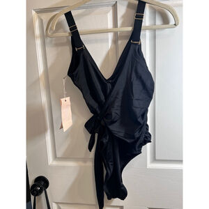 Women's We Are Hah Swimsuit M Black wrap and ruched nwt